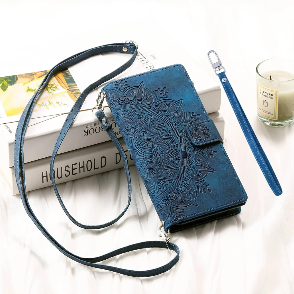 Caelina Magnetic Leather Wallet iPhone Case With Straps