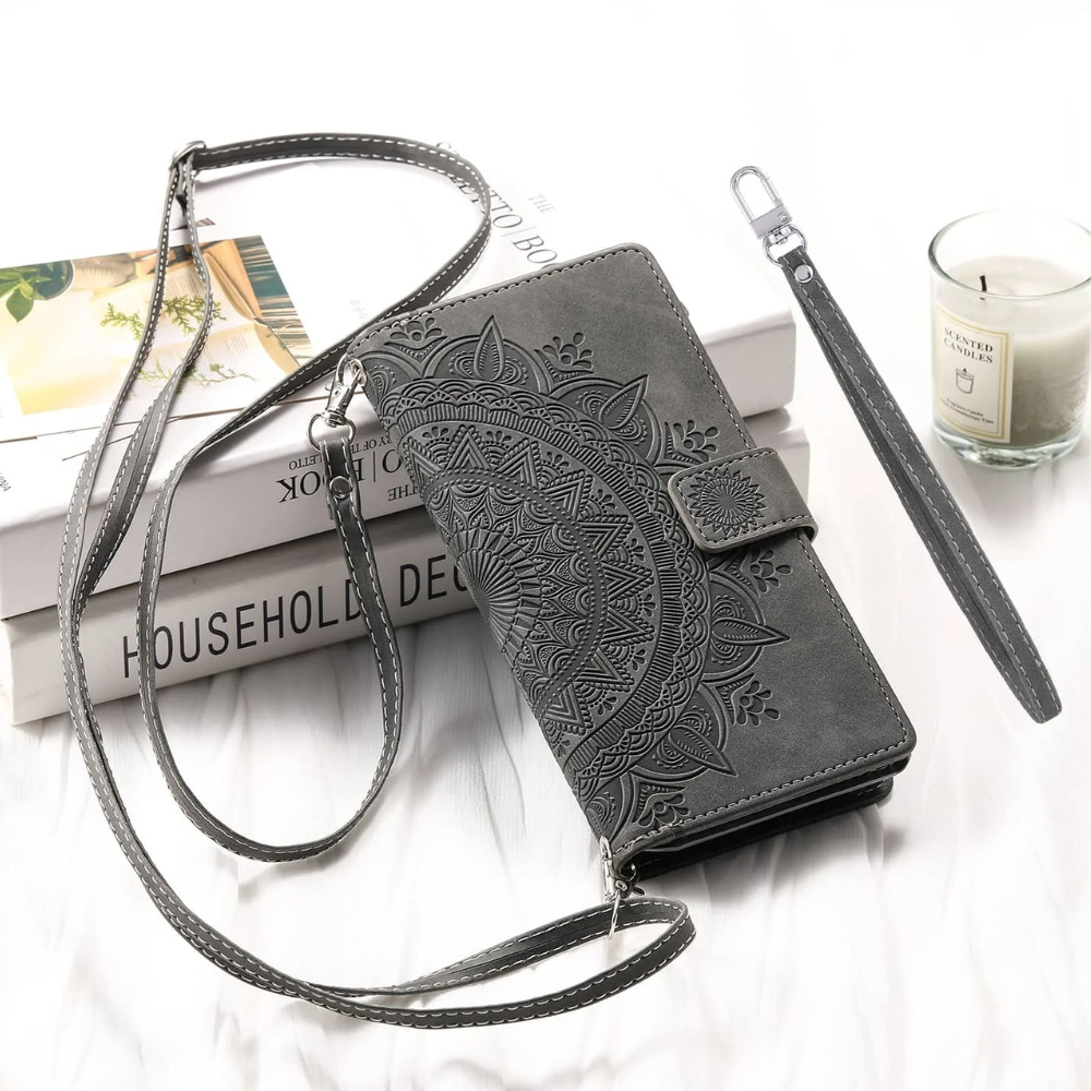 Caelina Magnetic Leather Wallet iPhone Case With Straps