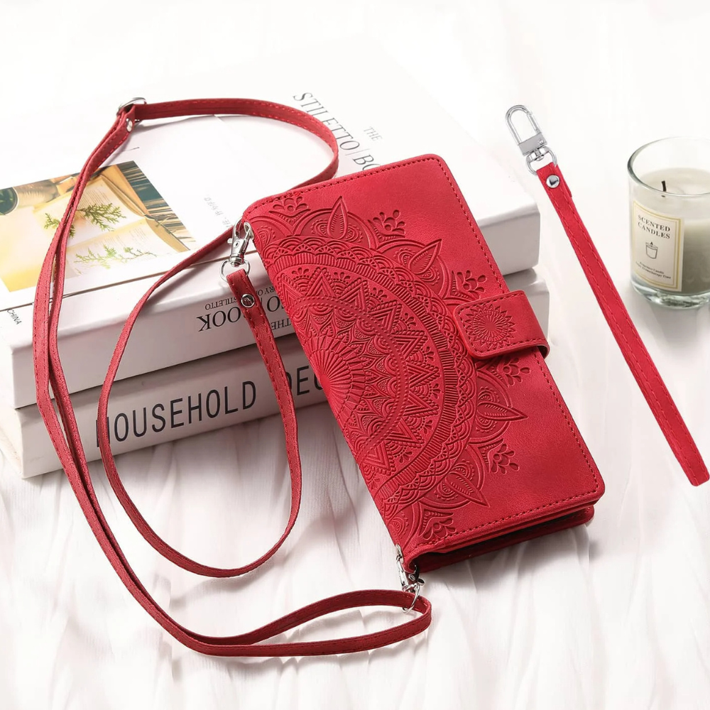 Caelina Magnetic Leather Wallet iPhone Case With Straps