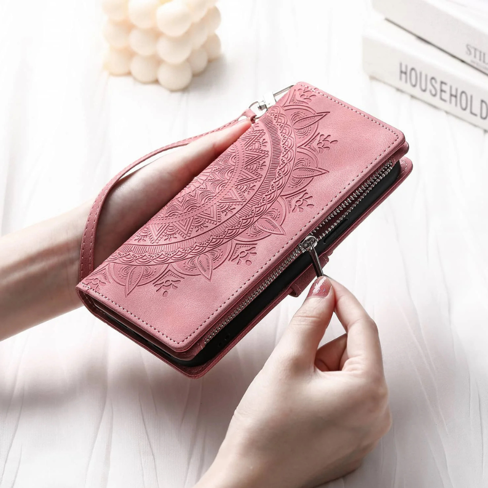 Caelina Magnetic Leather Wallet iPhone Case With Straps