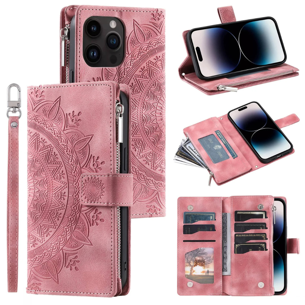Caelina Magnetic Leather Wallet iPhone Case With Straps