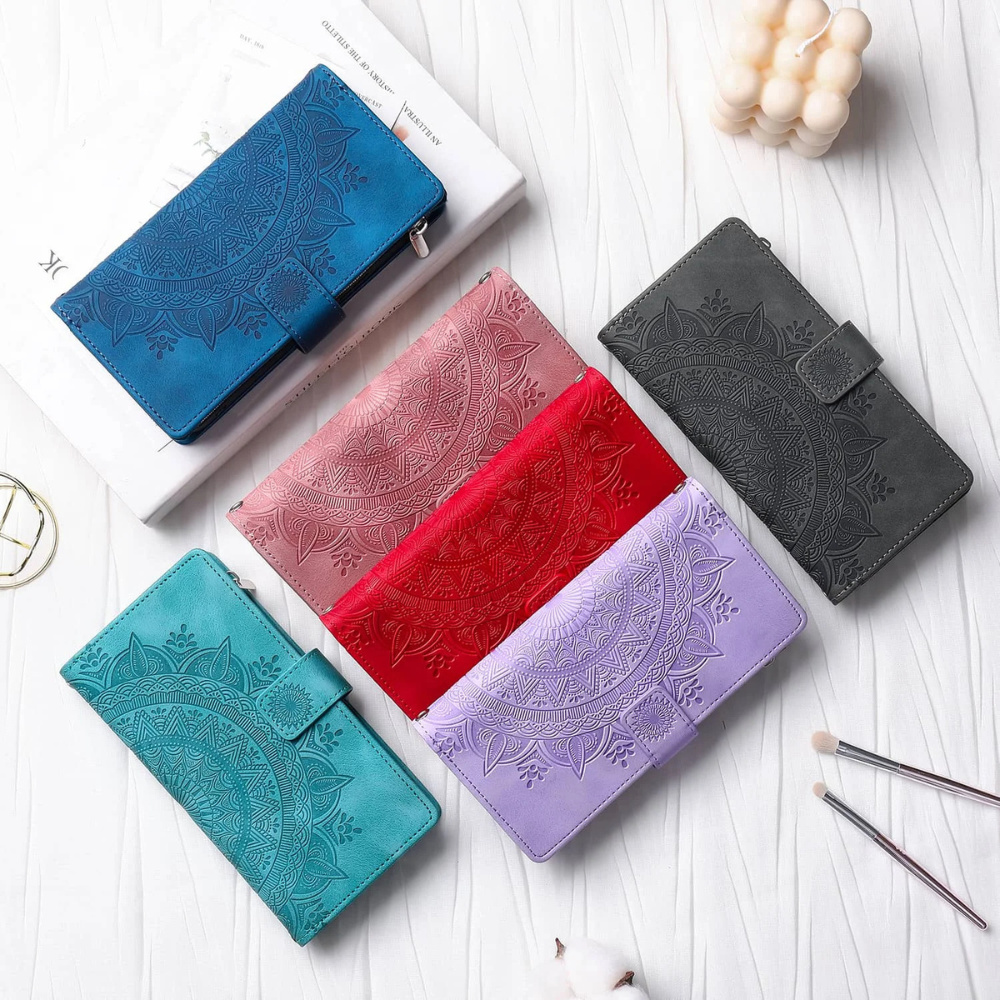 Caelina Magnetic Leather Wallet iPhone Case With Straps