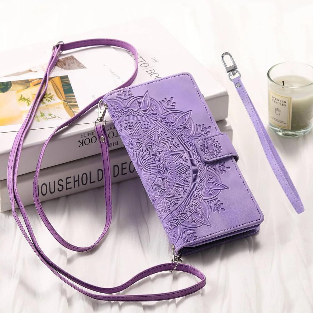 Caelina Magnetic Leather Wallet iPhone Case With Straps