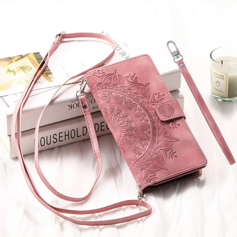 Caelina Magnetic Leather Wallet iPhone Case With Straps