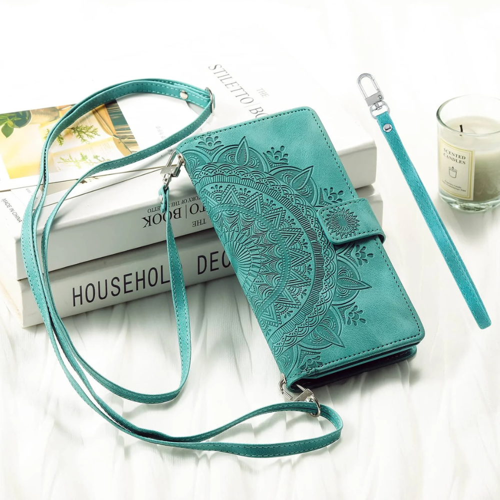 Caelina Magnetic Leather Wallet iPhone Case With Straps
