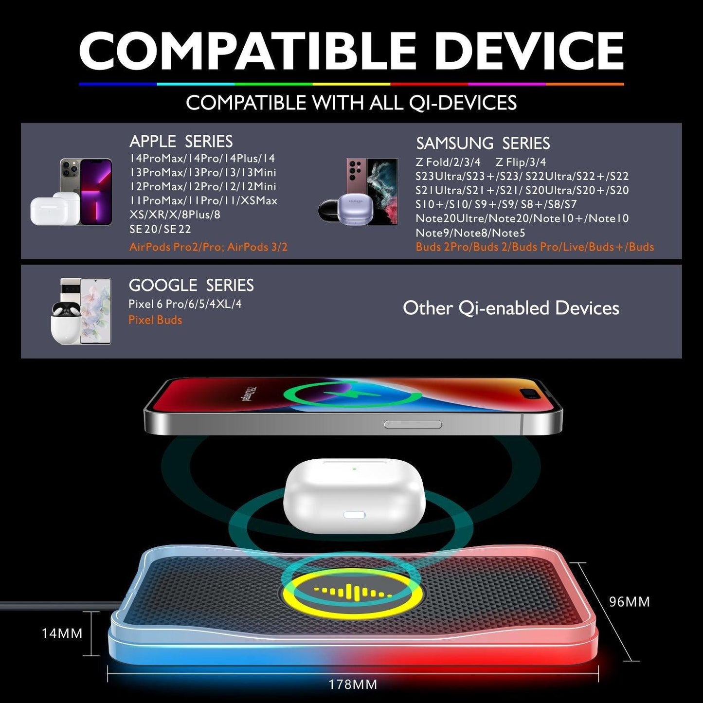 Converti Fast Charging Wireless Charging Pad With RGB LED - Astra Cases IE