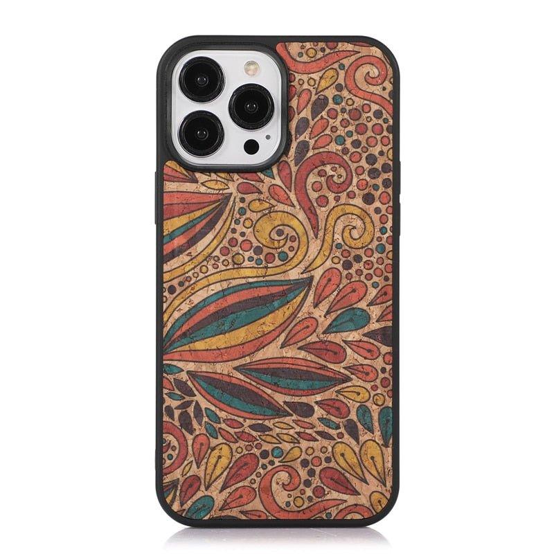 Nobilis Floral Pattern Breathable Cork Wood iPhone Case with Soft Shockproof Silicone Bumper - Astra Cases