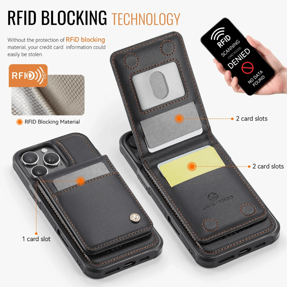 Perdo Magnetic Leather Wallet iPhone Case With Detachable Card Holder - Astra Cases